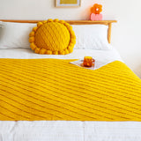 SOGA Yellow Diamond Pattern Knitted Throw Blanket Warm Cozy Woven Cover Couch Bed Sofa Home Decor with Tassels - Cafe Supply