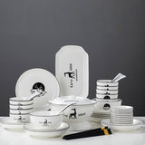SOGA White Antler Printed Ceramic Dinnerware Set Crockery Soup Bowl Plate Server Kitchen Home Decor Set of 34 - Cafe Supply