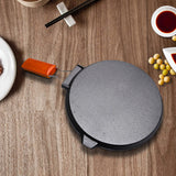SOGA 24cm Round Ribbed Cast Iron Steak Frying Grill Skillet Pan with Folding Wooden Handle - Cafe Supply
