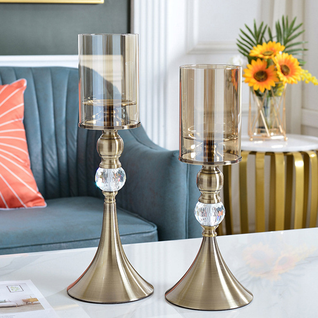 SOGA 43cm 38cm Glass Candle Holder Candle Stand Glass/Metal - Cafe Supply