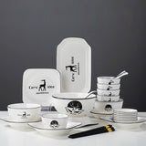 SOGA White Antler Printed Ceramic Dinnerware Set Crockery Soup Bowl Plate Server Kitchen Home Decor Set of 20 - Cafe Supply