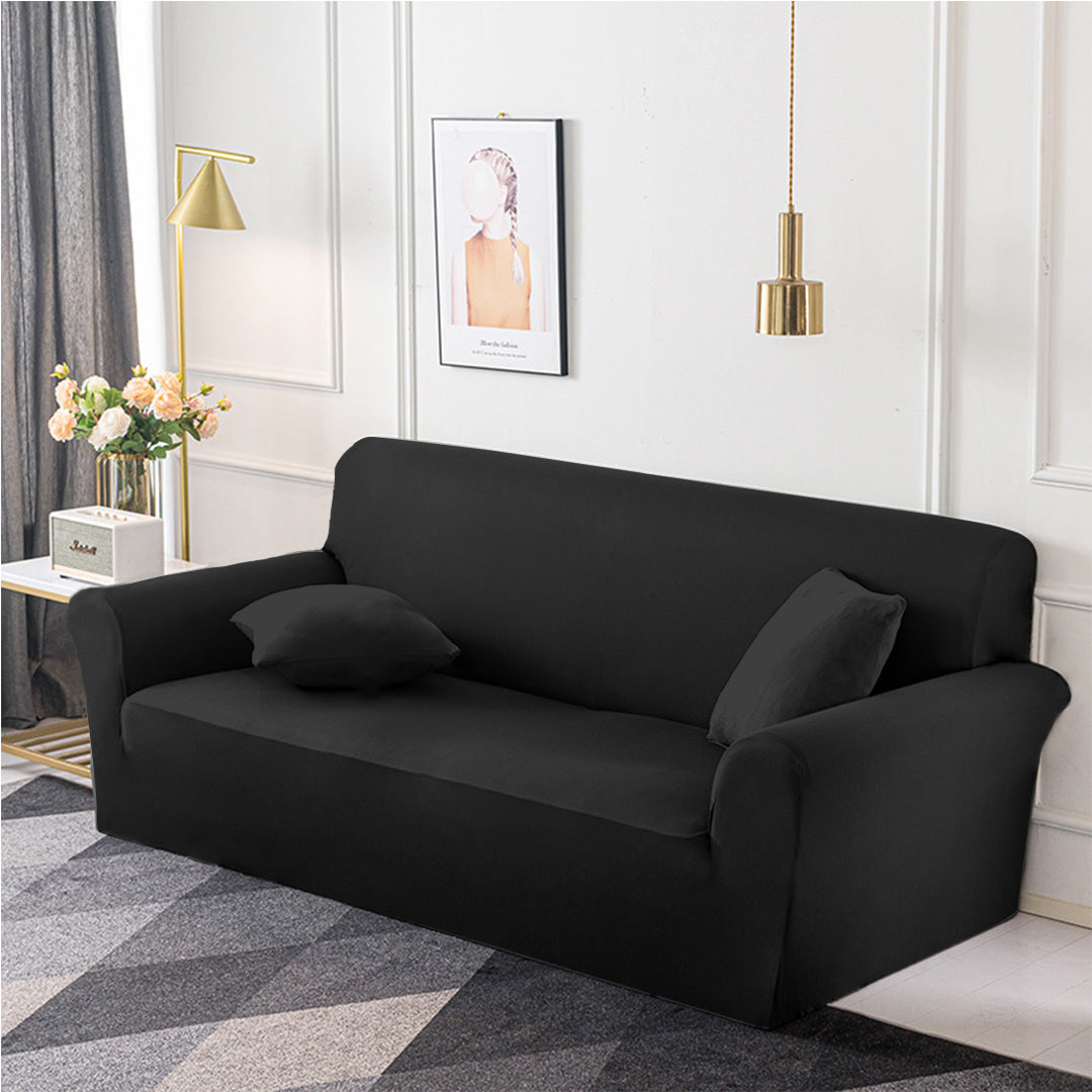 SOGA 2-Seater Black Sofa Cover Couch Protector High Stretch Lounge Slipcover Home Decor - Cafe Supply