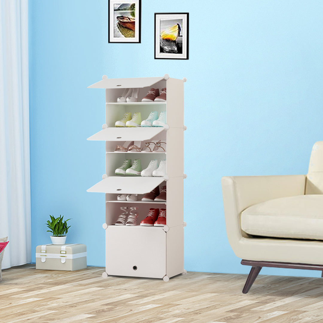 SOGA 7 Tier White Shoe Rack Organizer Sneaker Footwear Storage Stackable Stand Cabinet Portable Wardrobe with Cover - Cafe Supply