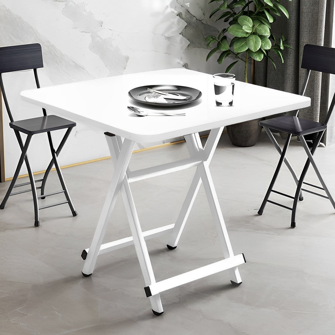 SOGA 2X White Dining Table Portable Square Surface Space Saving Folding Desk with Lacquered Legs  Home Decor - Cafe Supply