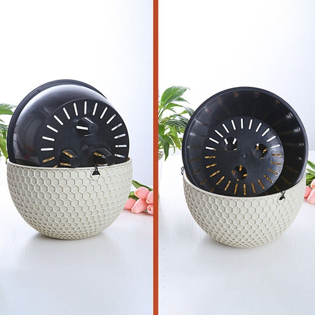 SOGA White Small Hanging Resin Flower Pot Self Watering Basket Planter Outdoor Garden Decor - Cafe Supply