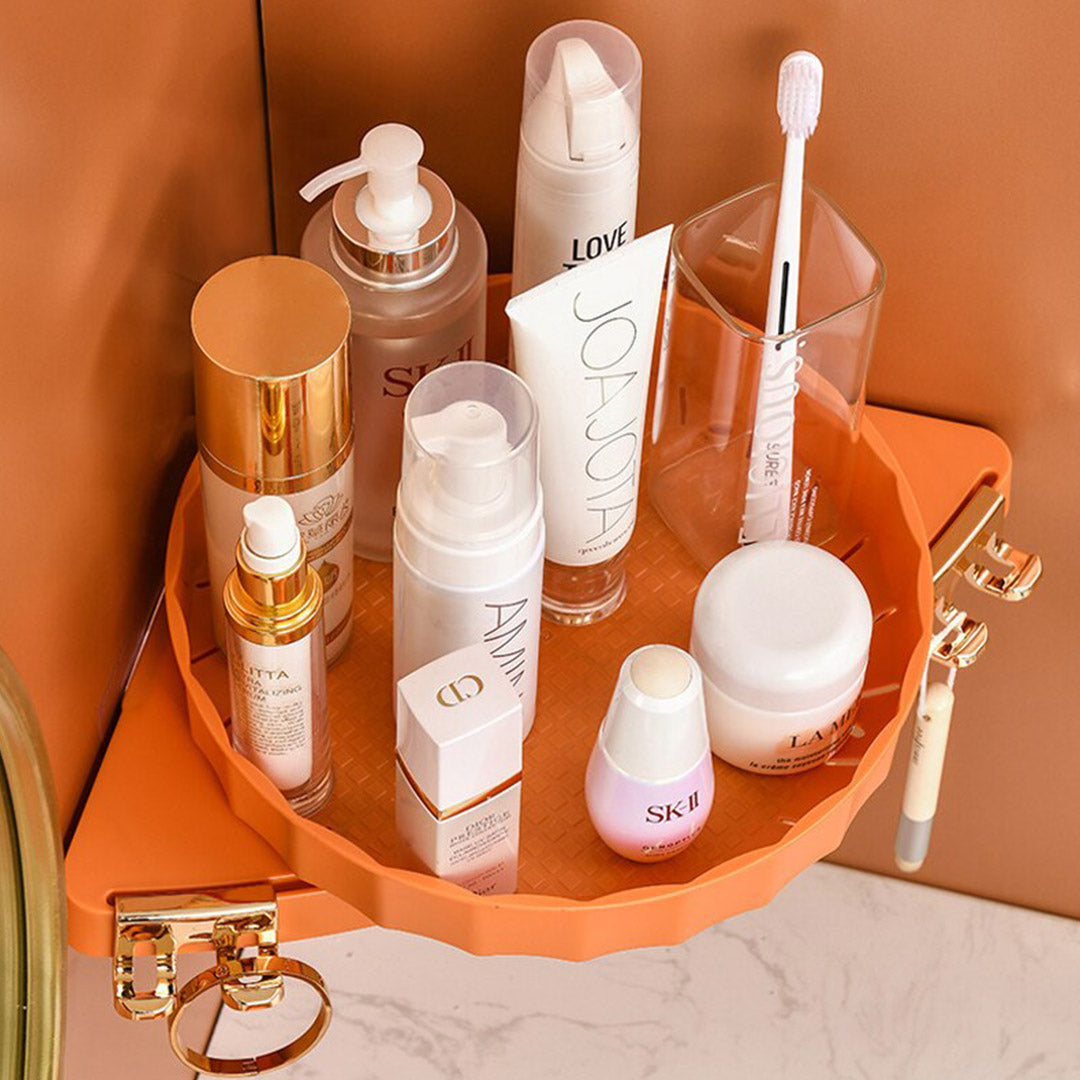 SOGA 2X Orange 360 Degree Wall-Mounted Rotating Bathroom Organiser Corner Vanity Rack Toilet Adhesive Storage Shelf - Cafe Supply