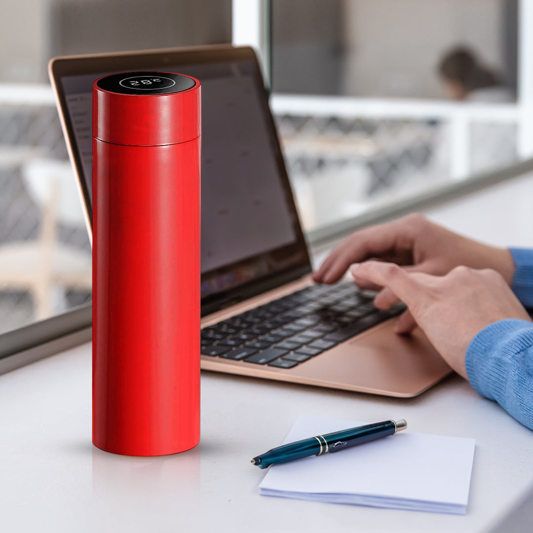 SOGA 2X 500ML Stainless Steel Smart LCD Thermometer Display Bottle Vacuum Flask Thermos Red - Cafe Supply