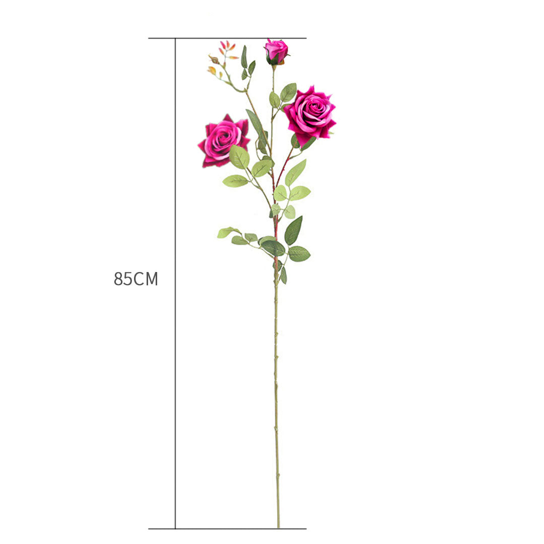 SOGA 67cm Blue Glass Tall Floor Vase and 12pcs Dark Pink Artificial Fake Flower Set - Cafe Supply