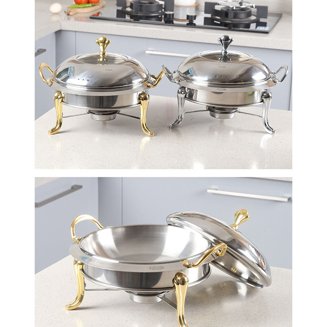 SOGA 4X Stainless Steel Gold Accents Round Buffet Chafing Dish Cater Food Warmer Chafer with Glass Top Lid - Cafe Supply