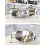 SOGA 4X Stainless Steel Gold Accents Round Buffet Chafing Dish Cater Food Warmer Chafer with Glass Top Lid - Cafe Supply