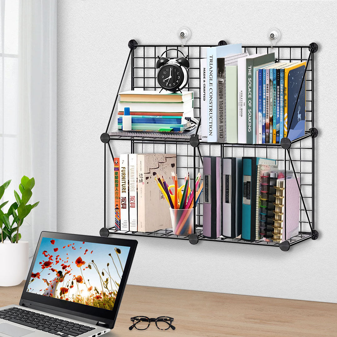 SOGA 2X Black Portable 4-Cube 2 Column Storage Organiser Foldable DIY Modular Grid Space Saving Shelf - Cafe Supply
