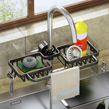 SOGA 2X Black Kitchen Sink Organiser Faucet Soap Sponge Caddy Rack Drainer with Towel Bar Holder - Cafe Supply