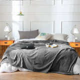 SOGA 2X GreyThrow Blanket Warm Cozy Striped Pattern Thin Flannel Coverlet Fleece Bed Sofa Comforter - Cafe Supply