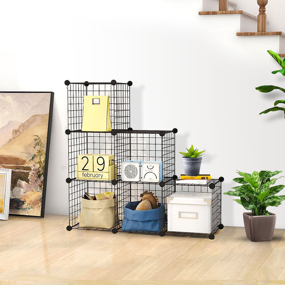 SOGA 2X Black Portable 6-Cube 3 Column Storage Organiser Foldable DIY Modular Grid Space Saving Shelf - Cafe Supply