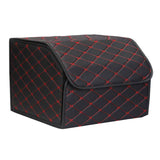SOGA 4X Leather Car Boot Collapsible Foldable Trunk Cargo Organizer Portable Storage Box Black/Red Stitch Medium - Cafe Supply