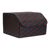 SOGA Leather Car Boot Collapsible Foldable Trunk Cargo Organizer Portable Storage Box Black/Red Stitch Medium - Cafe Supply