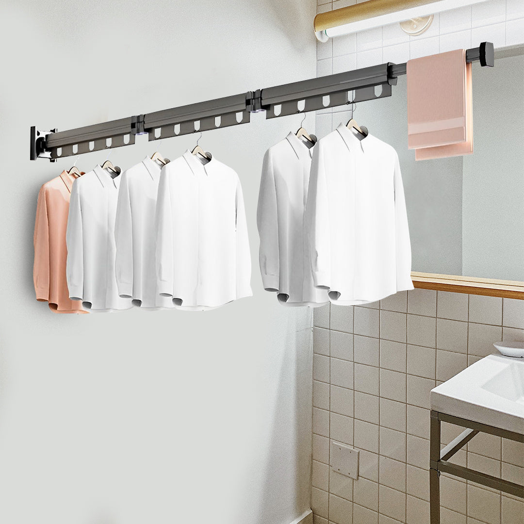 SOGA 2X 127.5cm Wall-Mounted Clothing Dry Rack Retractable Space-Saving Foldable Hanger - Cafe Supply