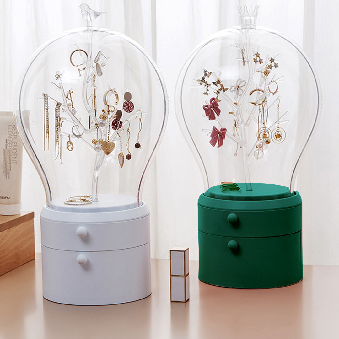 SOGA Green 360 Degree Rotating LED Light 2 Layered Jewelry Storage Box Waterproof Dustproof Accessories Organiser - Cafe Supply