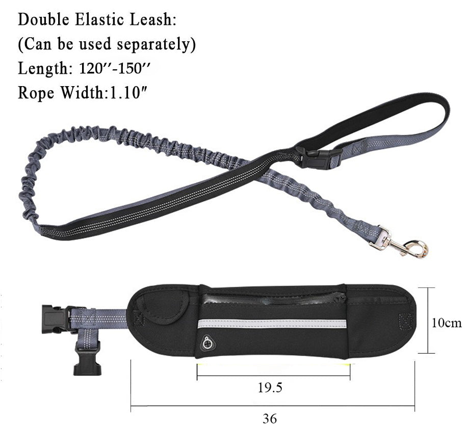SOGA 2X Black Adjustable Hands-Free Pet Leash Bag Dog Lead Walking Running Jogging Pet Essentials