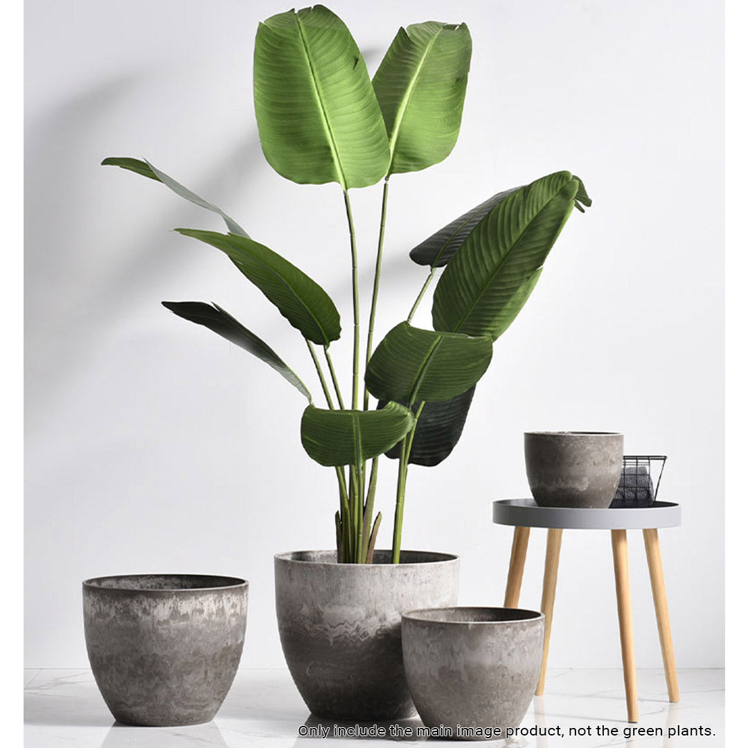 SOGA 2X 32cm Rock Grey Round Resin Plant Flower Pot in Cement Pattern Planter Cachepot for Indoor Home Office - Cafe Supply
