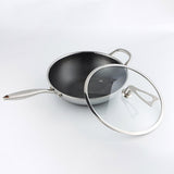 SOGA 2X 34cm Stainless Steel Tri-Ply Frying Cooking Fry Pan Textured Non Stick Skillet with Glass Lid and Helper Handle - Cafe Supply
