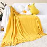 SOGA 2X Yellow Acrylic Knitted Throw Blanket Solid Fringed Warm Cozy Woven Cover Couch Bed Sofa Home Decor - Cafe Supply