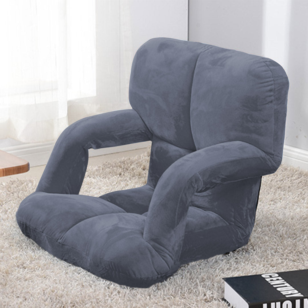 SOGA Foldable Lounge Cushion Adjustable Floor Lazy Recliner Chair with Armrest Grey - Cafe Supply