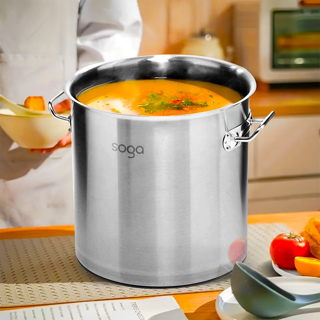 SOGA Stock Pot 21L 50L Top Grade Thick Stainless Steel Stockpot 18/10 - Cafe Supply