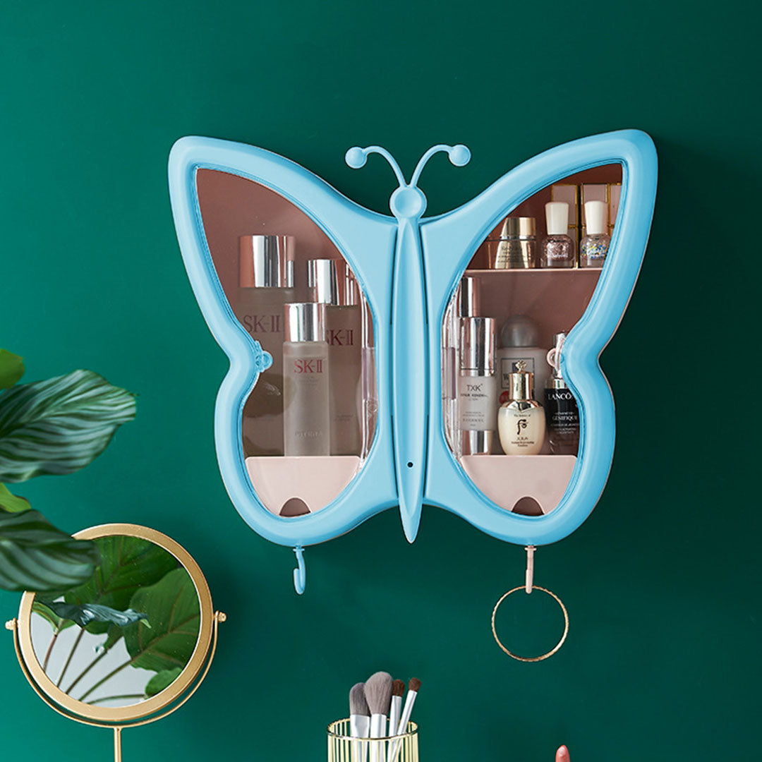 SOGA 2X Blue Butterfly Shape Wall-Mounted Makeup Organiser Dustproof Waterproof Bathroom Storage Box Home Decor - Cafe Supply