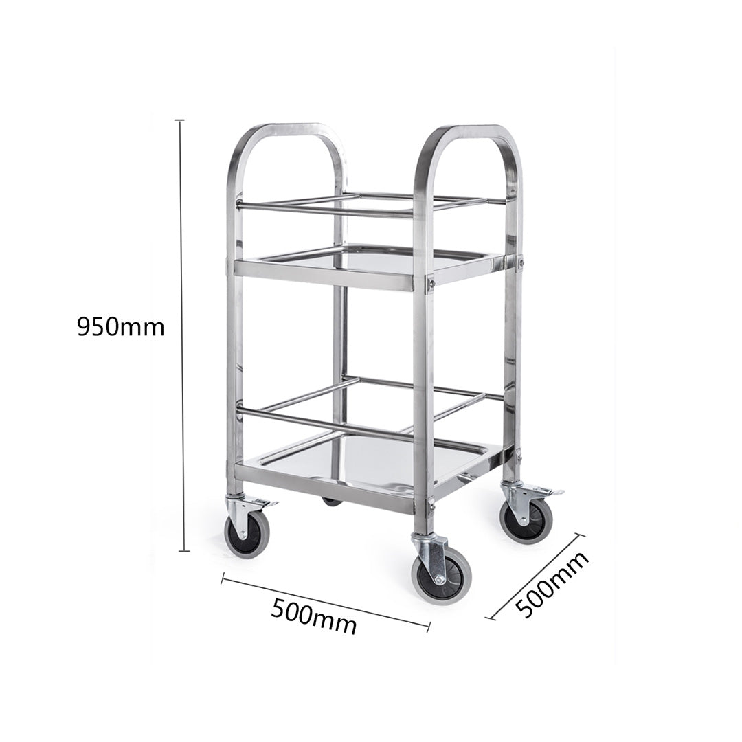 SOGA 2X 2 Tier 500x500x950 Stainless Steel Square Tube Drink Wine Food Utility Cart - Cafe Supply