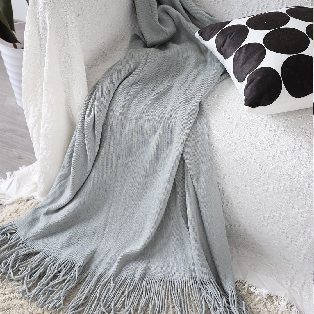 SOGA 2X Grey Acrylic Knitted Throw Blanket Solid Fringed Warm Cozy Woven Cover Couch Bed Sofa Home Decor - Cafe Supply