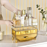 SOGA 2X 2 Tier Golden Yellow Multifunctional Countertop Cosmetic Storage Makeup Skincare Holder Jewelry Cabinet Bathroom Desk Drawer Vanity Organiser - Cafe Supply