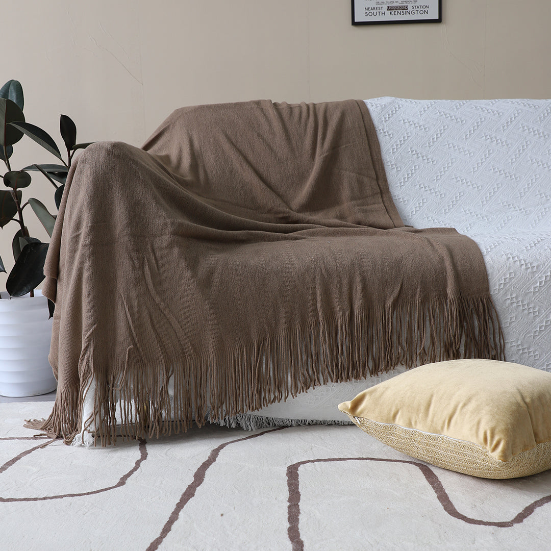 SOGA Coffee Acrylic Knitted Throw Blanket Solid Fringed Warm Cozy Woven Cover Couch Bed Sofa Home Decor - Cafe Supply