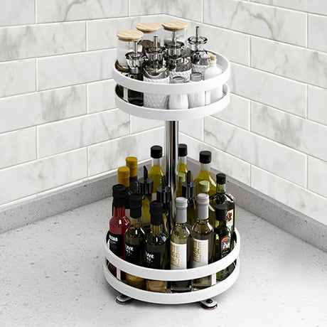 SOGA 2X 2 Tier Steel White Round Rotating Multi-Function Kitchen Portable Storage Spice Seasoning Kitchen Countertop Organiser Shelf - Cafe Supply