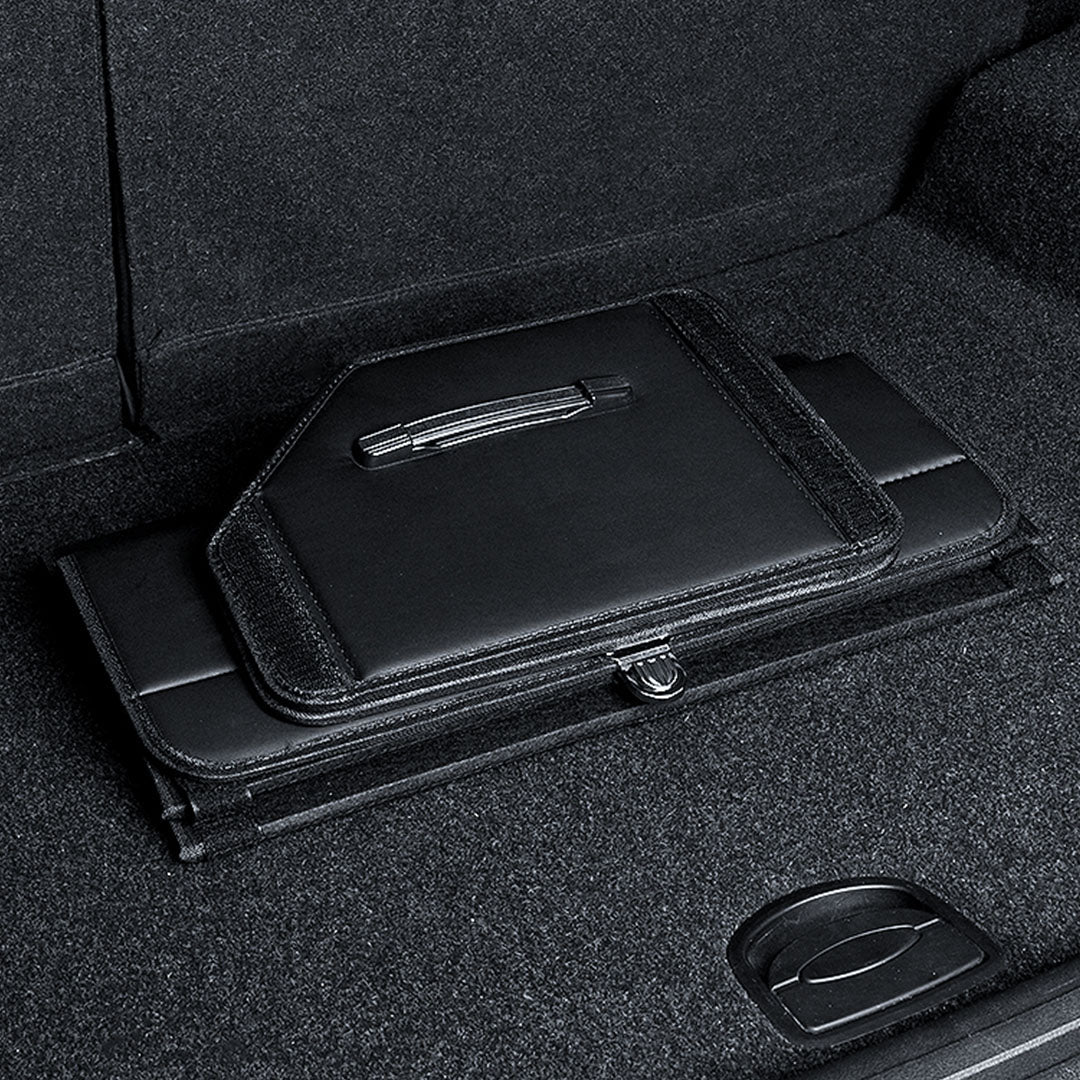 SOGA 4X Leather Car Boot Collapsible Foldable Trunk Cargo Organizer Portable Storage Box With Lock Black Medium - Cafe Supply