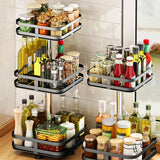 SOGA 2X 3 Tier Steel Black Square Rotating Multi-Function Kitchen Portable Storage Spice Seasoning Kitchen Countertop Organiser Shelf - Cafe Supply