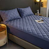SOGA 2X Blue 183cm Wide Cross-Hatch Mattress Cover Thick Quilted Stretchable Bed Spread Sheet Protector with Pillow Covers - Cafe Supply