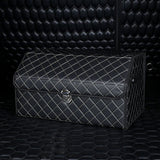 SOGA Leather Car Boot Collapsible Foldable Trunk Cargo Organizer Portable Storage Box Black/White Stitch with Lock Medium