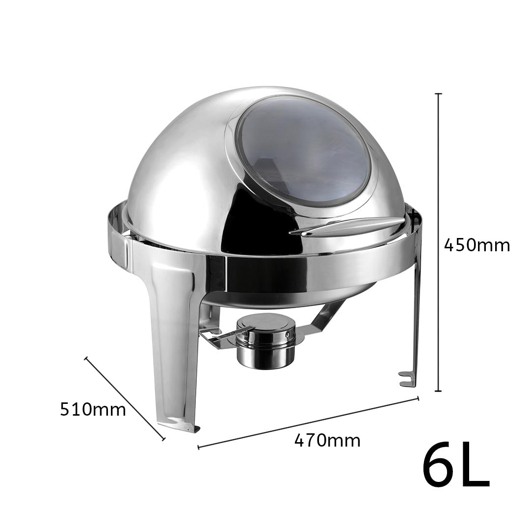 SOGA 6L Round Chafing Stainless Steel Food Warmer with Glass Roll Top - Cafe Supply
