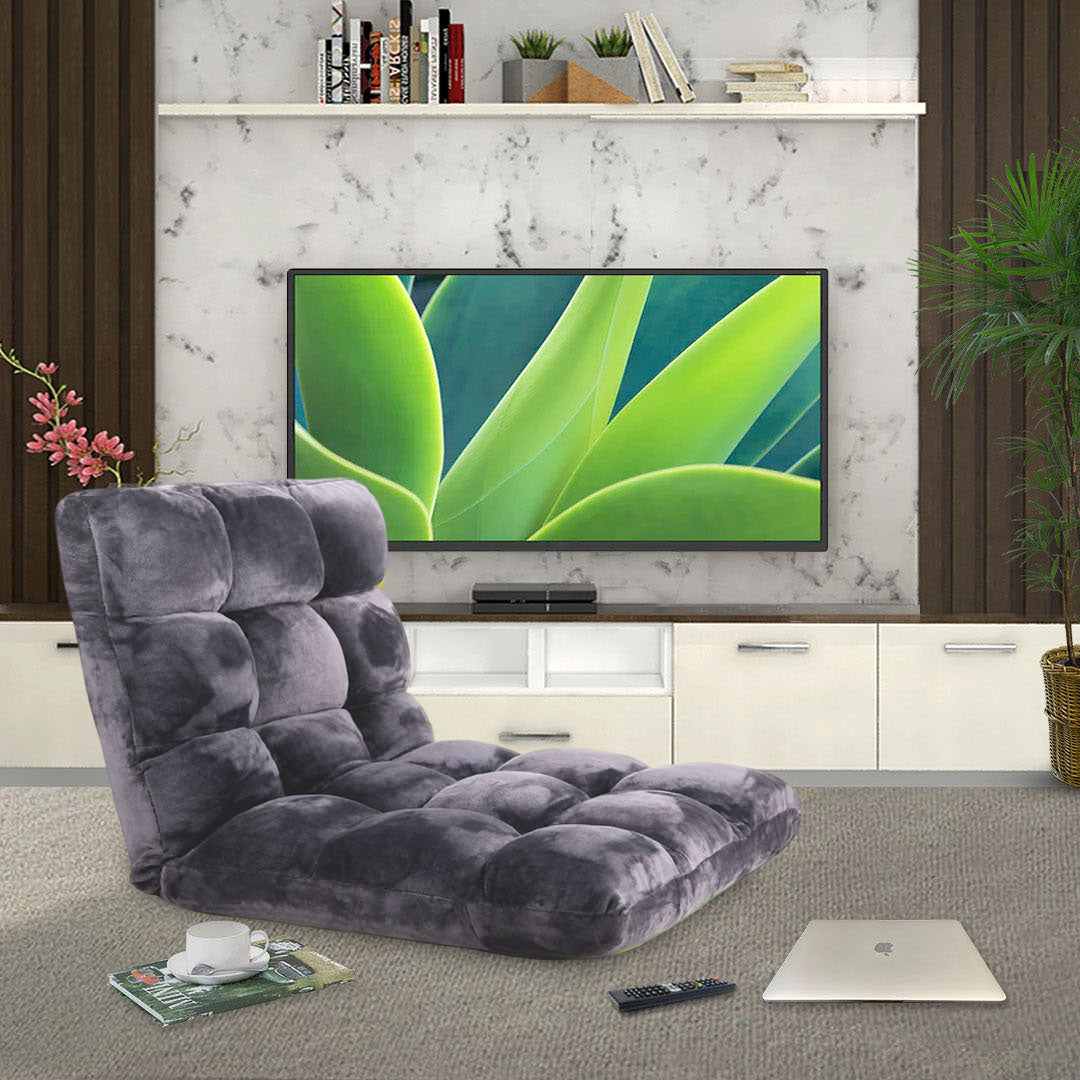 SOGA 2X Floor Recliner Folding Lounge Sofa Futon Couch Folding Chair Cushion Grey - Cafe Supply