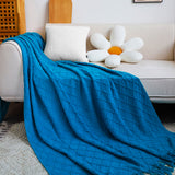 SOGA 2X Blue Diamond Pattern Knitted Throw Blanket Warm Cozy Woven Cover Couch Bed Sofa Home Decor with Tassels - Cafe Supply