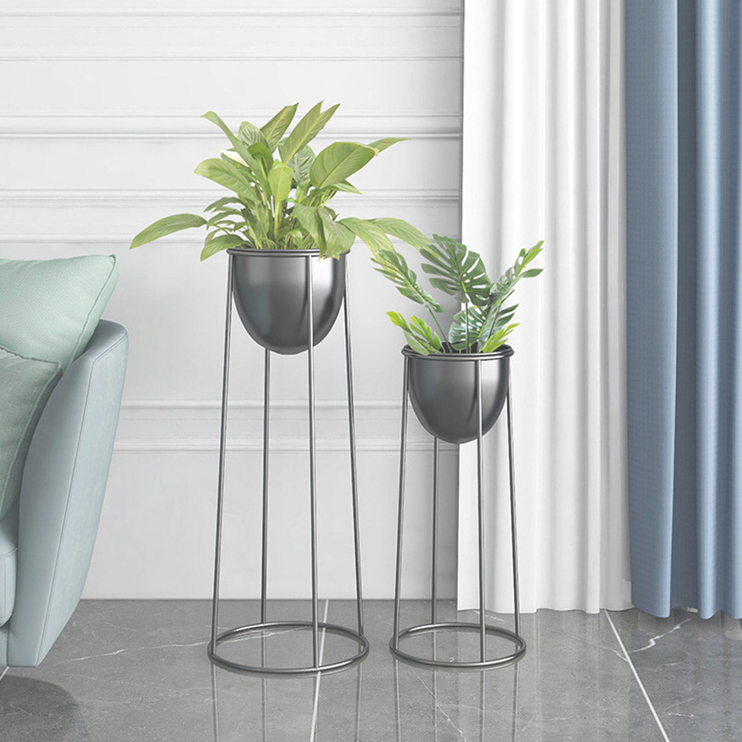 SOGA 2X 50cm Round Wire Metal Flower Pot Stand with Black Flowerpot Holder Rack Display - Cafe Supply