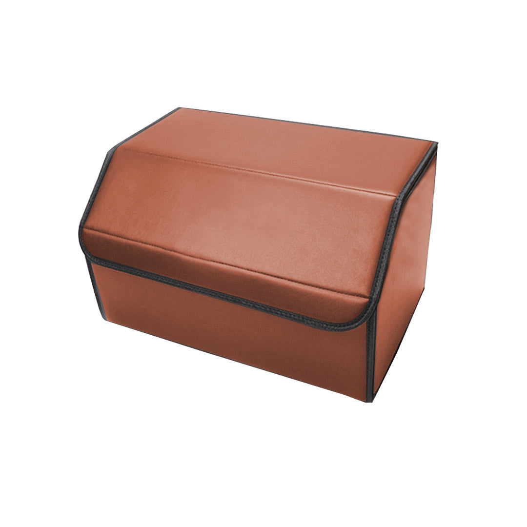 SOGA Leather Car Boot Collapsible Foldable Trunk Cargo Organizer Portable Storage Box Coffee Medium - Cafe Supply