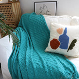 SOGA 2X Teal Diamond Pattern Knitted Throw Blanket Warm Cozy Woven Cover Couch Bed Sofa Home Decor with Tassels - Cafe Supply