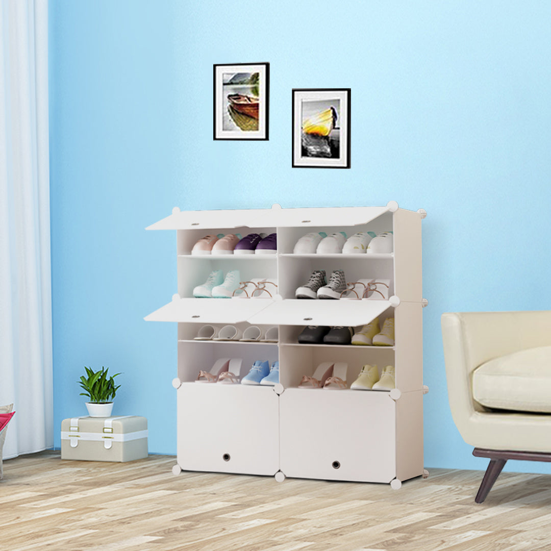 SOGA 5 Tier 2 Column White Shoe Rack Organizer Sneaker Footwear Storage Stackable Stand Cabinet Portable Wardrobe with Cover - Cafe Supply