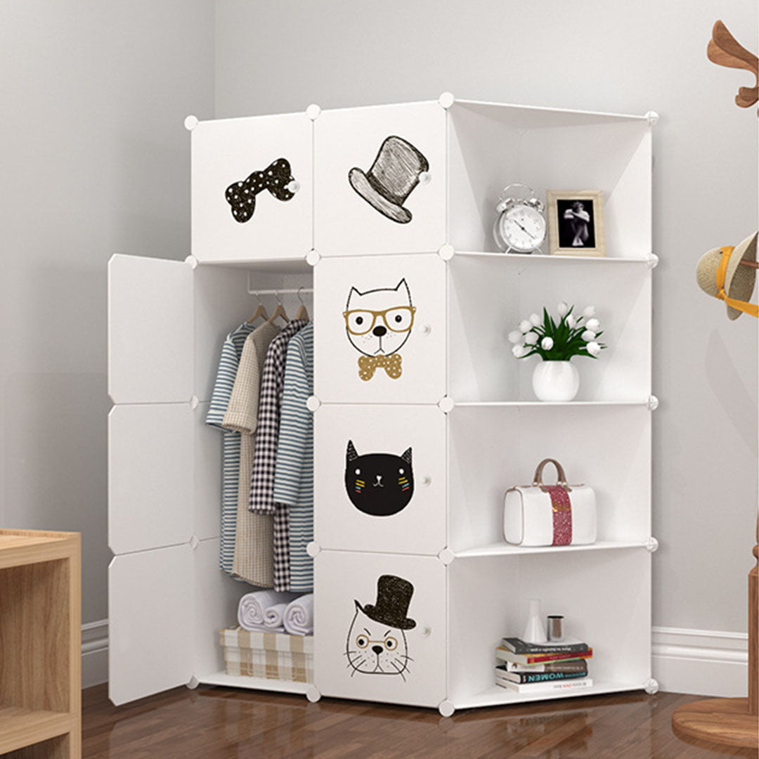 SOGA 10 Cubes White Portable Wardrobe Divide-Grid Modular Storage Organiser Foldable Closet with Doors - Cafe Supply