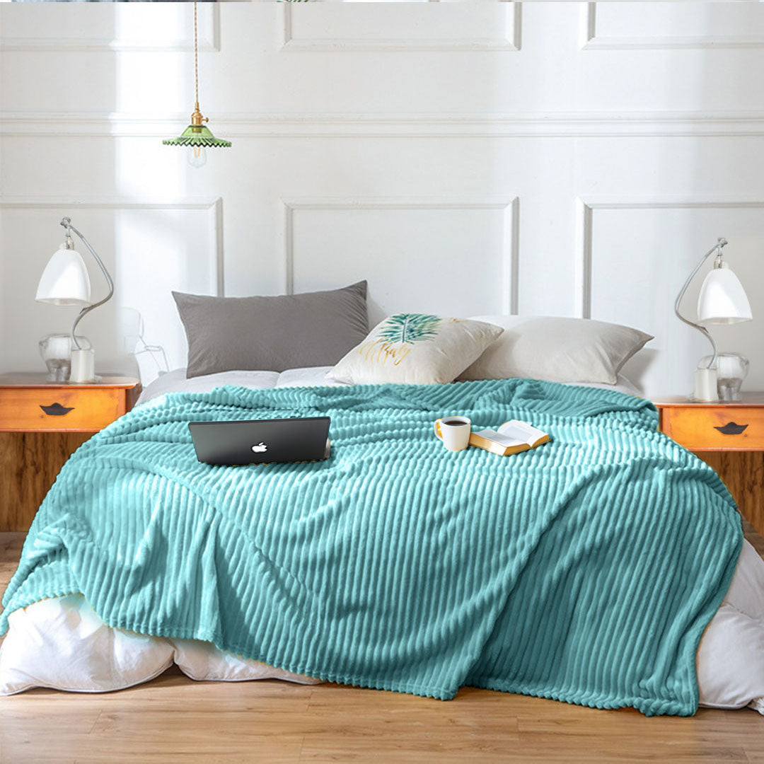 SOGA Sky Blue Throw Blanket Warm Cozy Striped Pattern Thin Flannel Coverlet Fleece Bed Sofa Comforter - Cafe Supply
