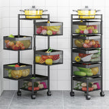 SOGA 5 Tier Steel Square Rotating Kitchen Cart Multi-Functional Shelves Portable Storage Organizer with Wheels - Cafe Supply