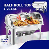 SOGA 4.5L Dual Tray Stainless Steel Roll Top Chafing Dish Food Warmer - Cafe Supply