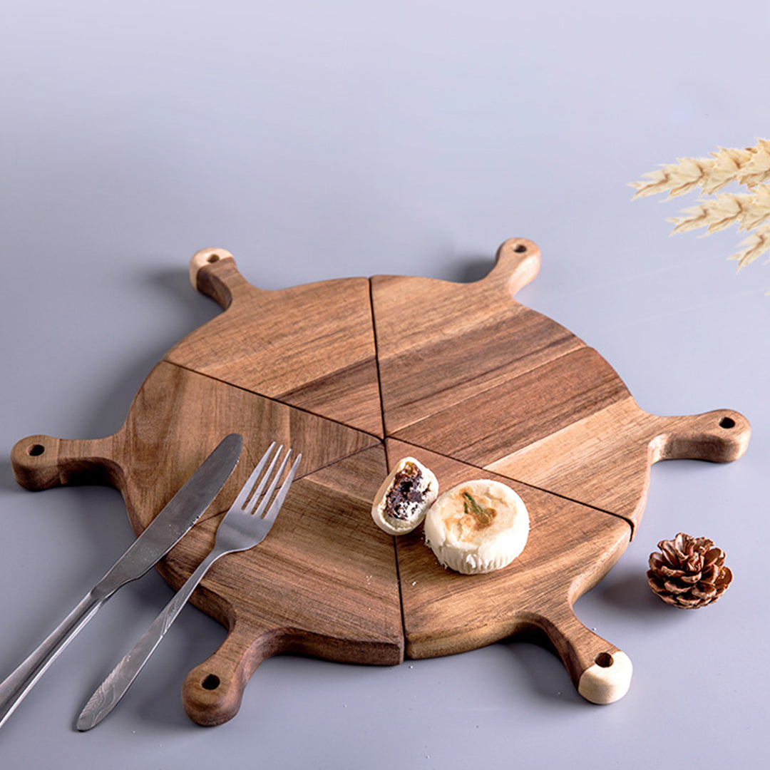 SOGA 2X  6 pcs Brown Round Divisible Wood Pizza Server Food Plate Board Pizza Paddle Cutting Board Home Decor - Cafe Supply